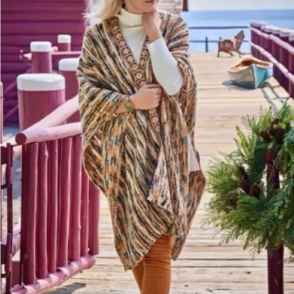 NWT Soft Surroundings Boucle Alpaca Blend Striped Multicolor Boho Wrap / Shawl